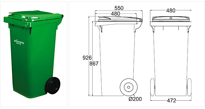 120 ltr Waste Bin with Wheels & Flat Lid