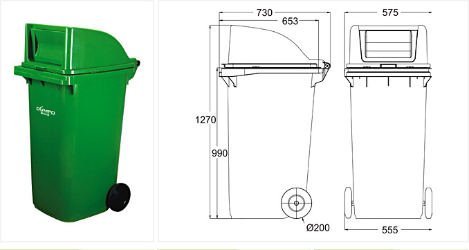240 ltr Plastic Trash Can with Wheels & Dome Lid